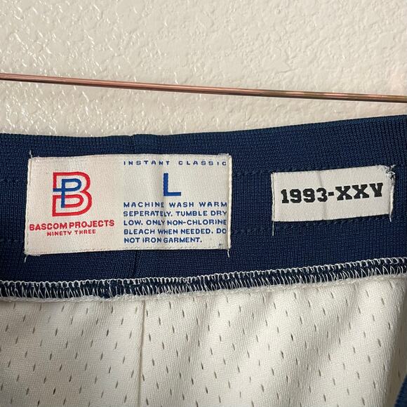 Bascom Projects Shorts Mens Large Cream 1993-XXV Knit Mesh Basketball Sports - Picture 6 of 8